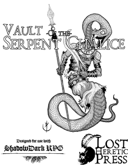 A cover depicting a snake headed warrior with the title of the adventure superimposed
